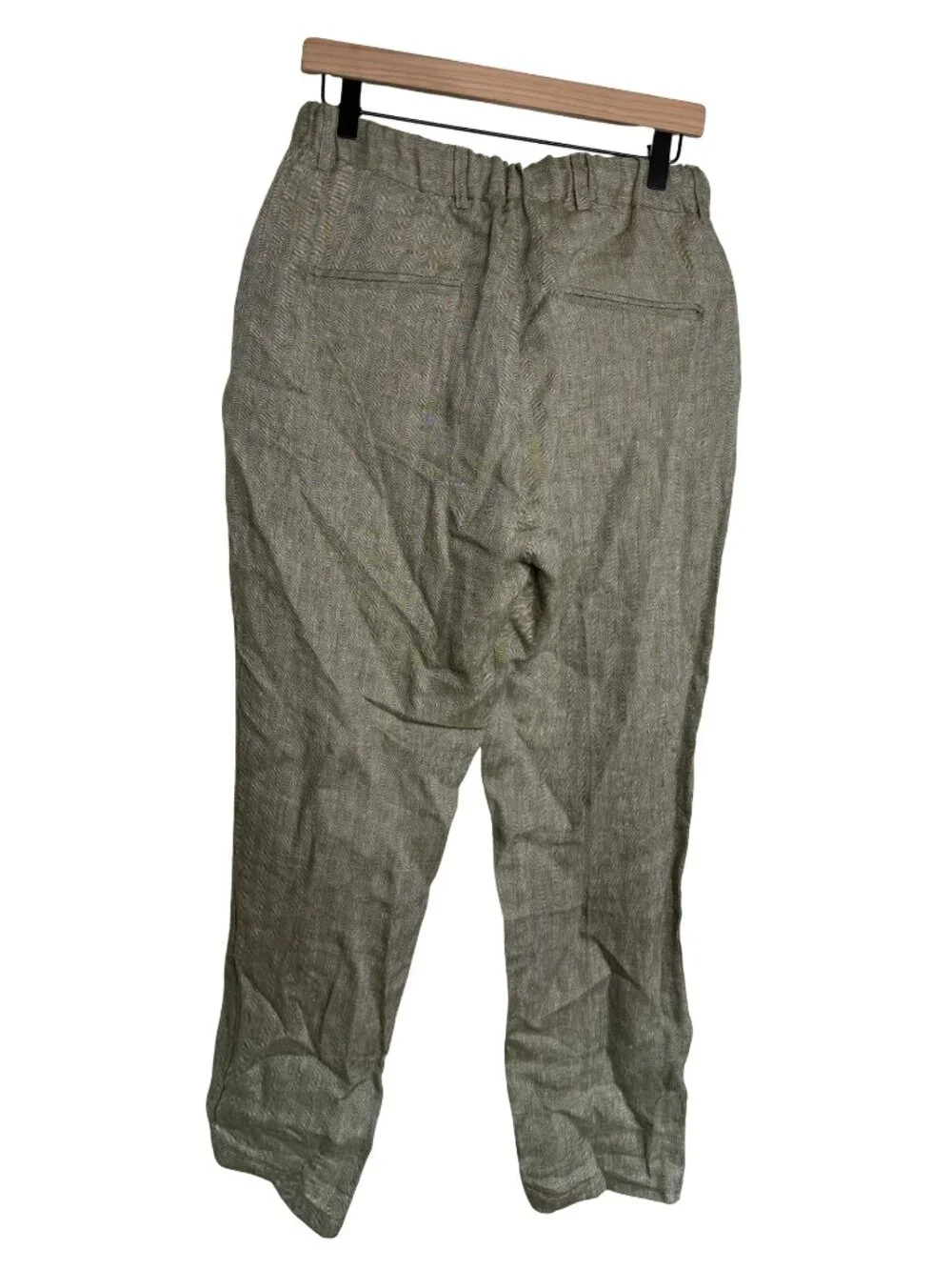 NOHOW Linen Drawstring Casual Pants Men Green Relaxed Straight Leg Size EU 50
